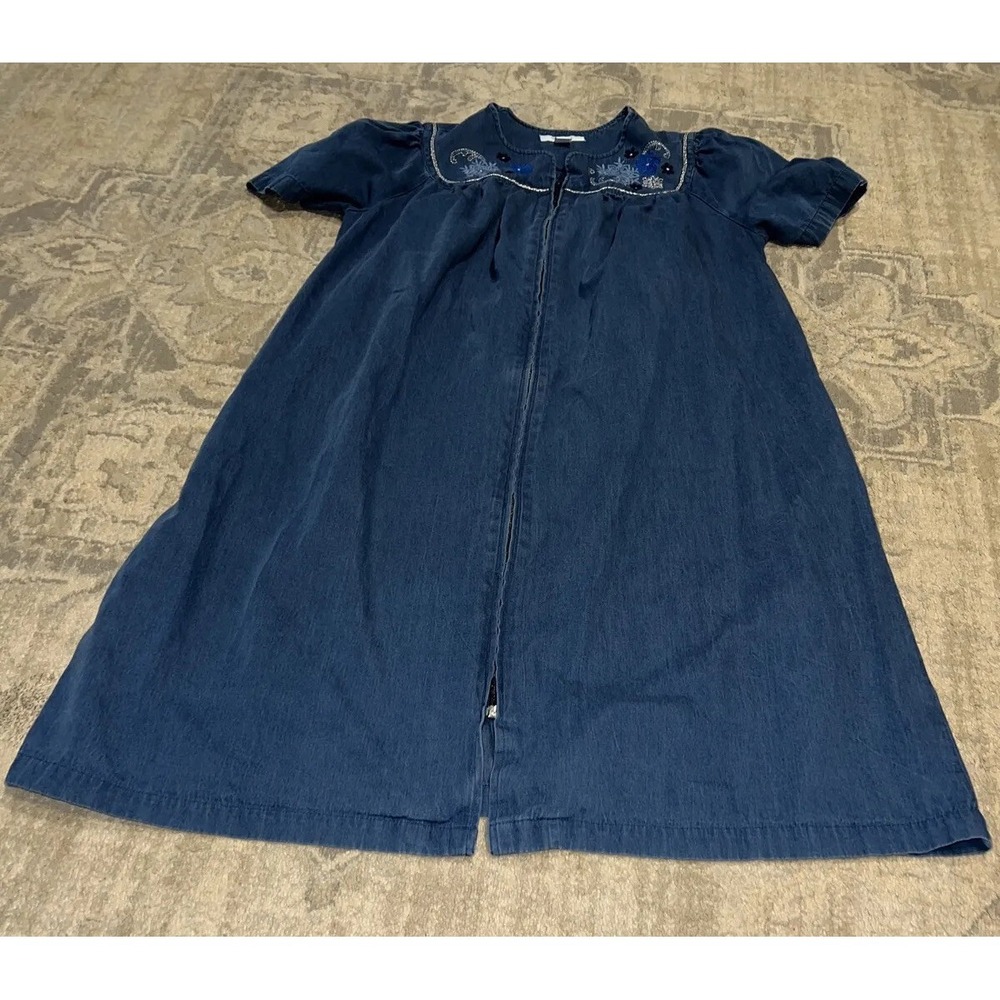 Go Softly Dress Blue Patio‎ House Cotton Pockets Full Zip Embroidered Sz Small
